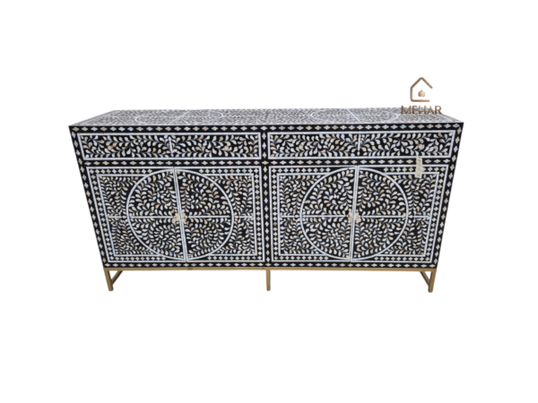 WDN MOTHER OF PEARL INLAY FLORAL SIDEBOARD 2 DRAWER 4 DOOR