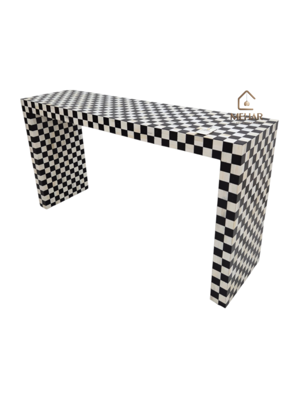 WDN BONE INLAY U CONSOLE TABLE- BLACK & WHITE HALLWAY TABLE