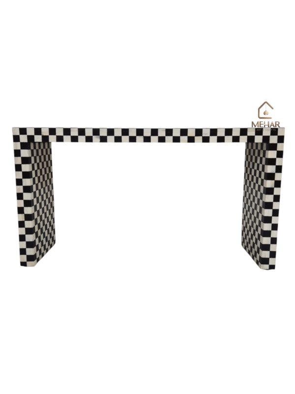 WDN BONE INLAY U CONSOLE TABLE- BLACK & WHITE HALLWAY TABLE