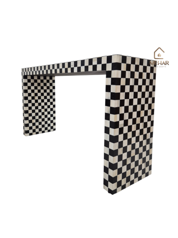 WDN BONE INLAY U CONSOLE TABLE- BLACK & WHITE HALLWAY TABLE