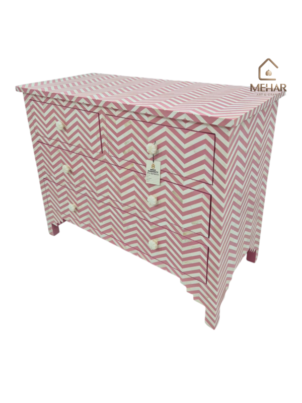WDN BONE INLAY SIDEBOARD / CHEST OF 4 DRAWER IN WHITE & PINK FINISH