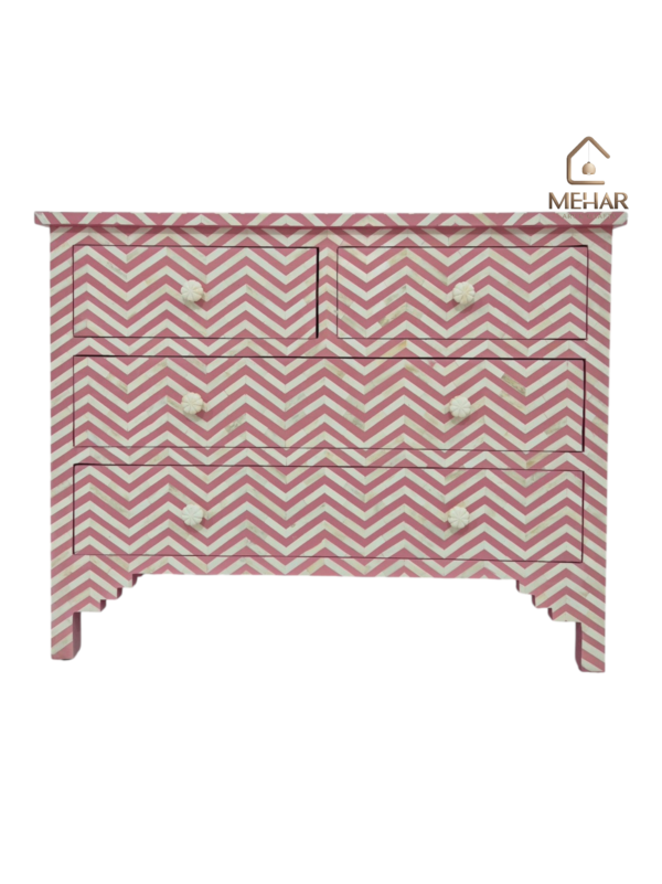 WDN BONE INLAY SIDEBOARD / CHEST OF 4 DRAWER IN WHITE & PINK FINISH