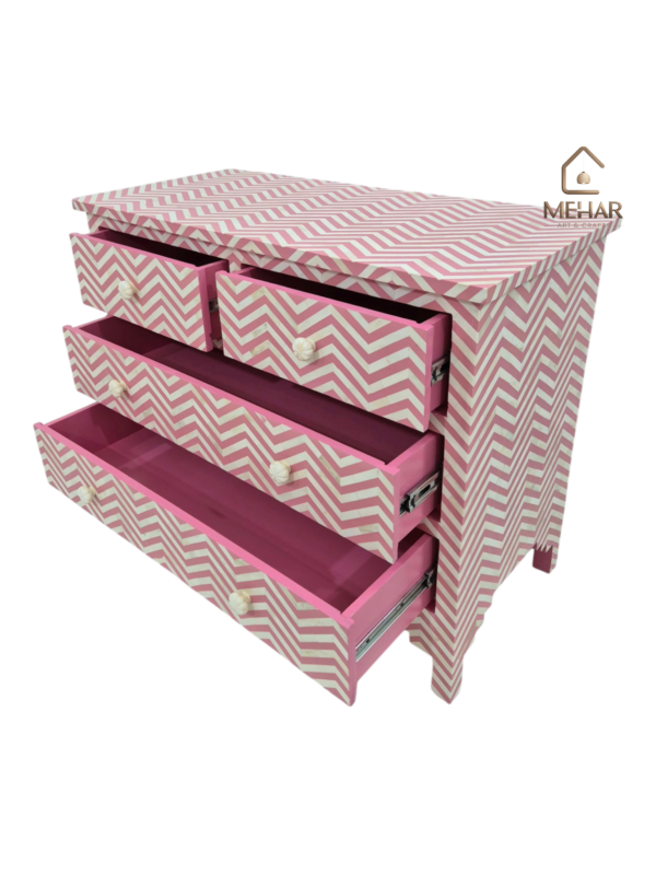 WDN BONE INLAY SIDEBOARD / CHEST OF 4 DRAWER IN WHITE & PINK FINISH