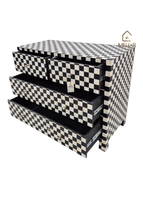 20241003_141629 WDN BONE INLAY CHEST OF DRAWERS IN BLACK & WHITE FINISH