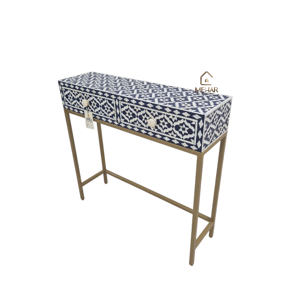 20241013_143744 WDN BONE INLAY CONSOLE TABLE 2 DRAWER WITH MATCHING STOOL