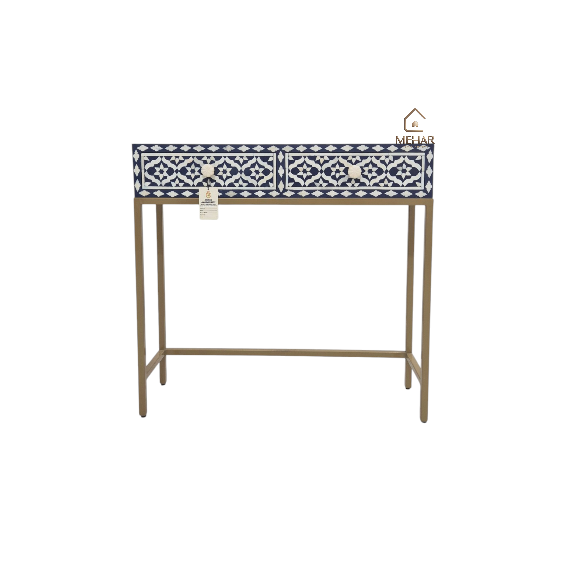 20241013_144122 WDN BONE INLAY CONSOLE TABLE 2 DRAWER WITH MATCHING STOOL