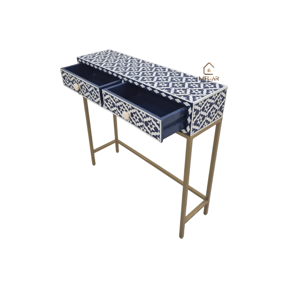 20241013_144227 WDN BONE INLAY CONSOLE TABLE 2 DRAWER WITH MATCHING STOOL