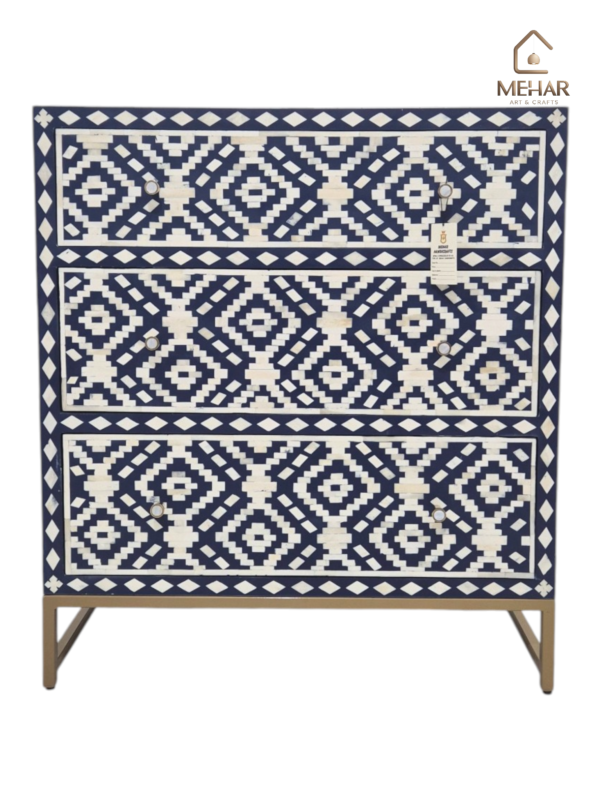 20241013_144734 WDN BONE INLAY CHEST OF DRAWERS 3 DRAWER WITH METAL BASE
