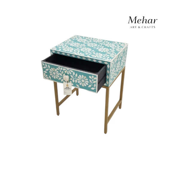 20241023_174411-Photoroom WDN BONE INLAY FLORAL BEDSIDE TABLE/ NIGHTSTAND WITH METAL BASE (1 DRAWER)