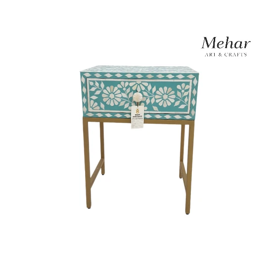 20241023_174512-Photoroom WDN BONE INLAY FLORAL BEDSIDE TABLE/ NIGHTSTAND WITH METAL BASE (1 DRAWER)