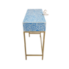 WDN BONE INLAY FLORAL CONSOLE TABLE WITH METAL BASE 2 DRAWER