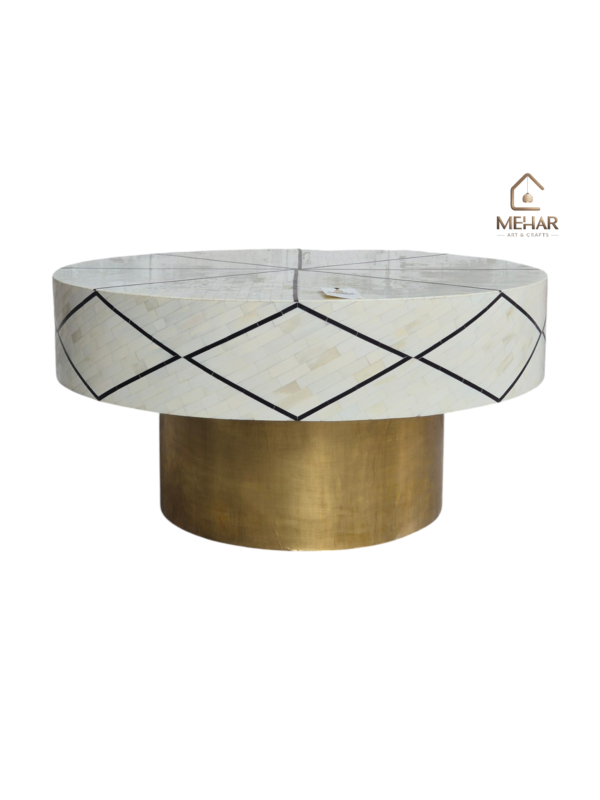 WDN NATURAL BONE INLAY COFFEE TABLE IN WHITE & BLACK FINISH