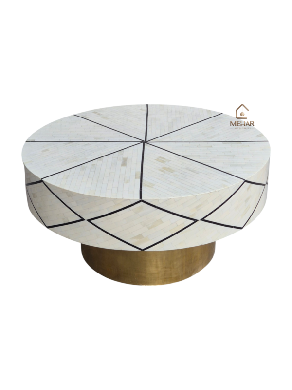 WDN NATURAL BONE INLAY COFFEE TABLE IN WHITE & BLACK FINISH