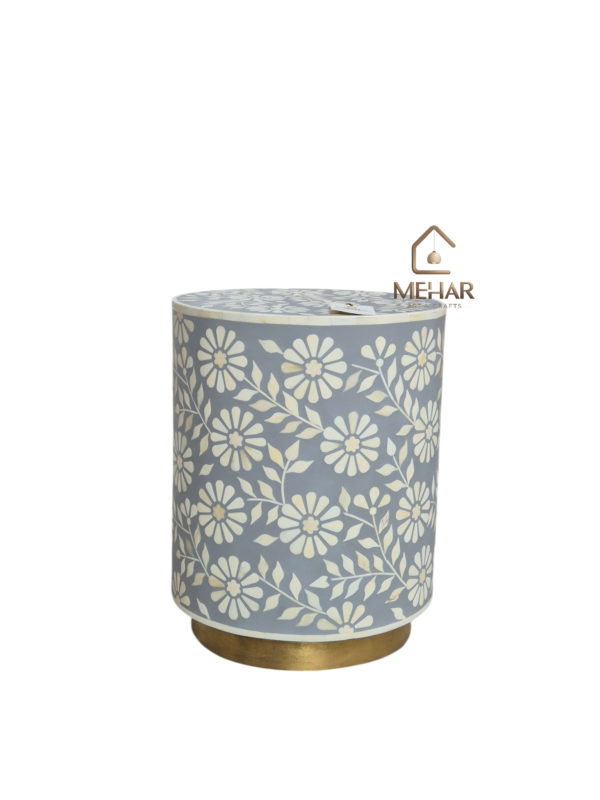 WDN FLORAL BONE INLAY SIDE TABLE IN GREY FINISH