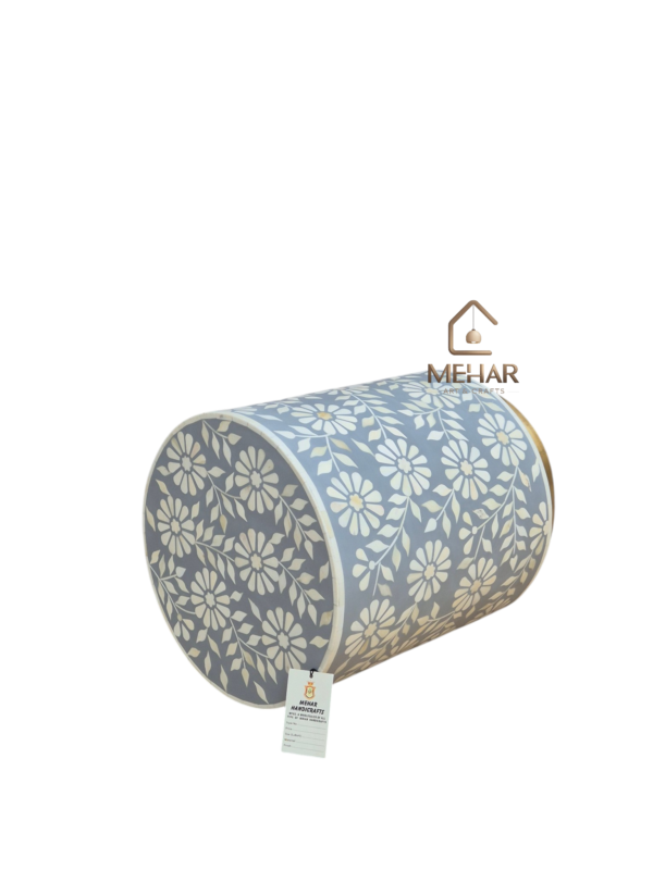 WDN FLORAL BONE INLAY SIDE TABLE IN GREY FINISH