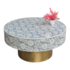 WDN BONE INLAY FLORAL COFFEE TABLE IN WHITE & GREY FINISH
