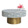 WDN BONE INLAY FLORAL COFFEE TABLE IN WHITE & GREY FINISH