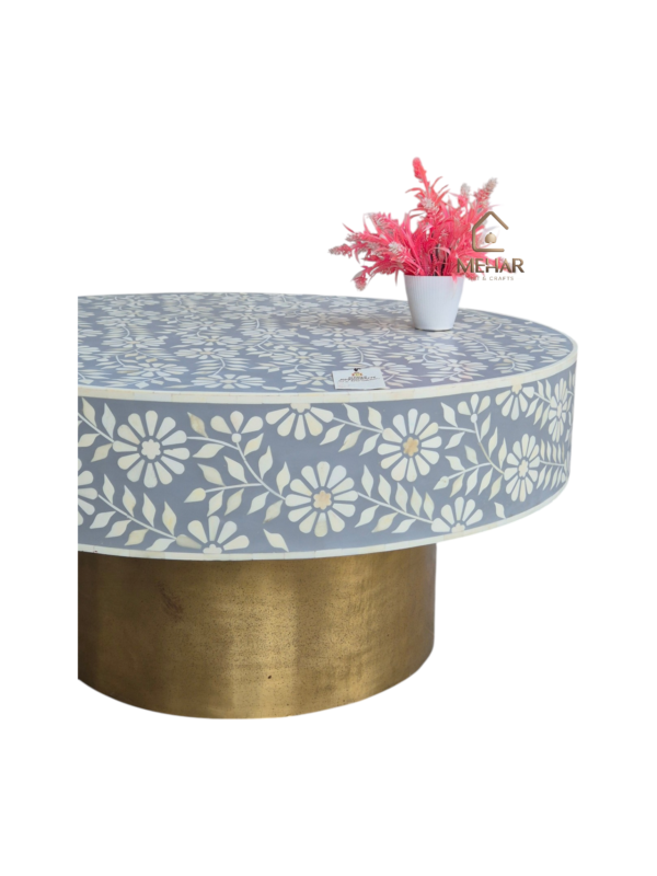 WDN BONE INLAY FLORAL COFFEE TABLE IN WHITE & GREY FINISH
