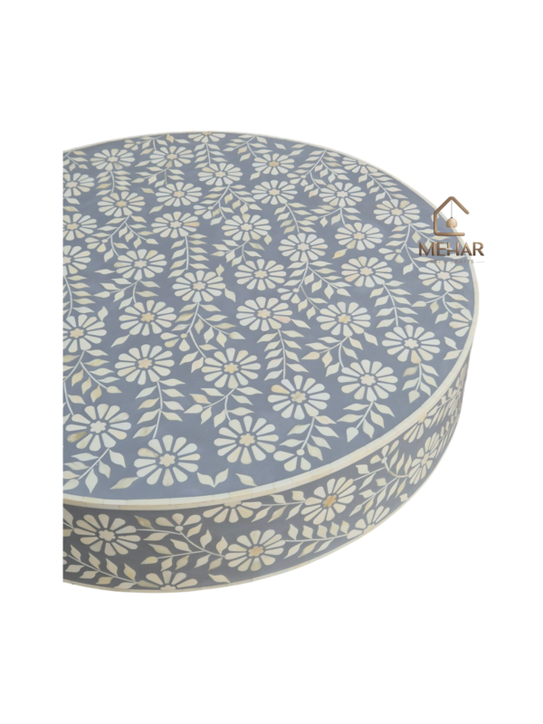 WDN BONE INLAY FLORAL COFFEE TABLE IN WHITE & GREY FINISH