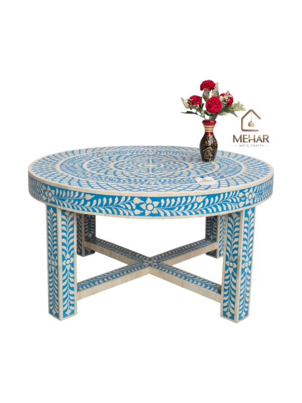 20251010_175212 WDN BONE INLAY FLORAL COFFEE TABLE WITH MATCHING STOOL (SET OF 5)