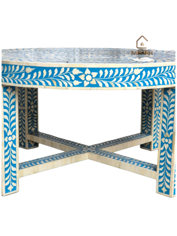 20251010_175218 WDN BONE INLAY FLORAL COFFEE TABLE WITH MATCHING STOOL (SET OF 5)