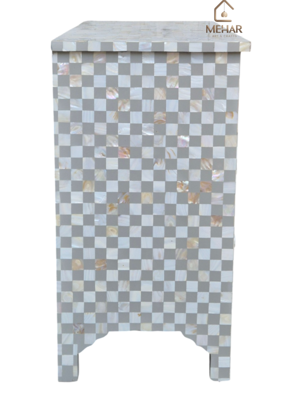 WDN MOTHER OF PEARL INLAY CHEST OF 3 DRAWER IN GREY FINISH
