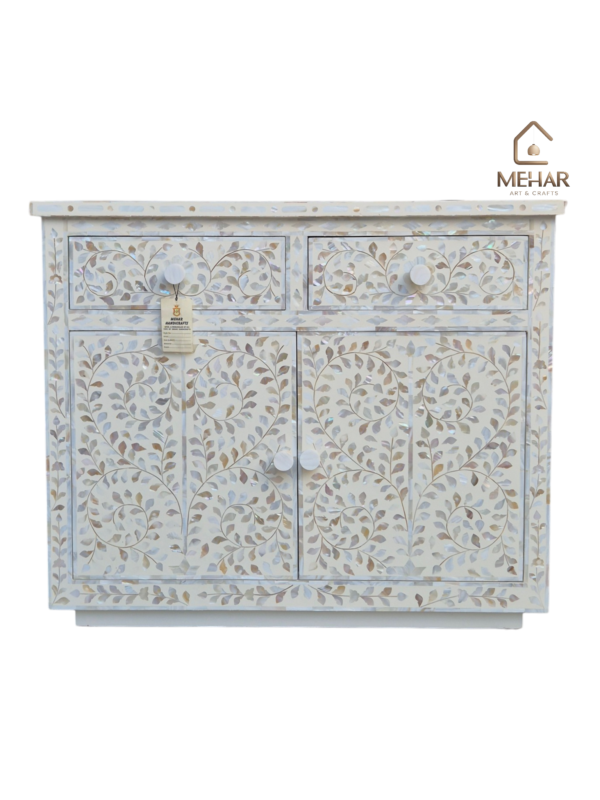 20251014_151910 WDN FLORAL MOTHER OF PEARL INLAY CHEST OF DRAWER WITH 2 DRAWER 2 DOOR