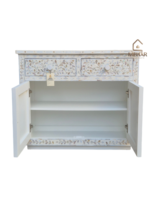 20251014_151928 WDN FLORAL MOTHER OF PEARL INLAY CHEST OF DRAWER WITH 2 DRAWER 2 DOOR
