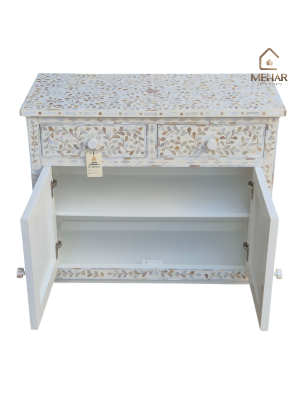 20251014_152015 WDN FLORAL MOTHER OF PEARL INLAY CHEST OF DRAWER WITH 2 DRAWER 2 DOOR