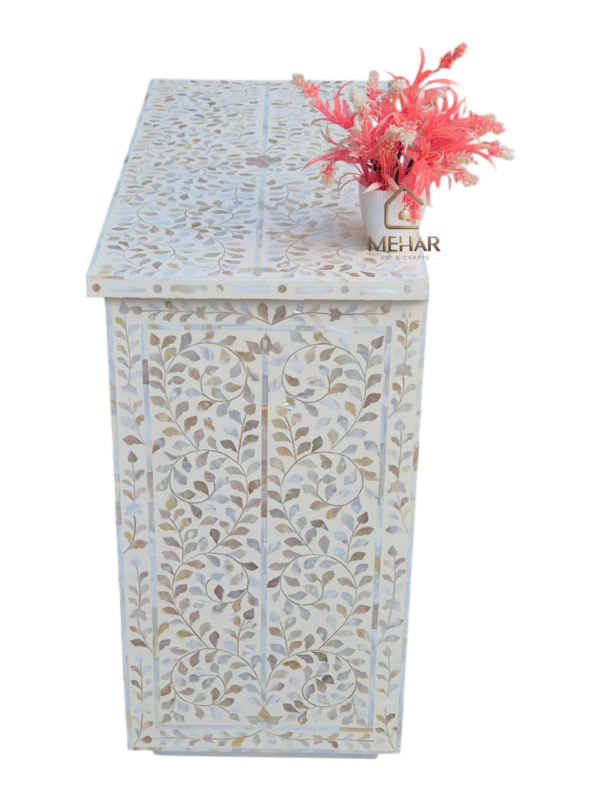 20251014_152116 WDN FLORAL MOTHER OF PEARL INLAY CHEST OF DRAWER WITH 2 DRAWER 2 DOOR