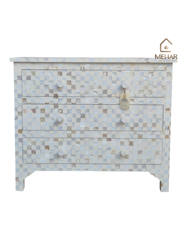 20251014_155545 WDN MOTHER OF PEARL INLAY CHEST OF 3 DRAWER IN WHITE FINISH