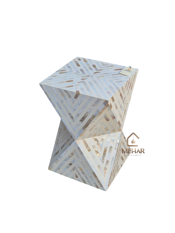 WDN MOTHER OF PEARL INLAY SIDE TABLE IN WHITE FINISH