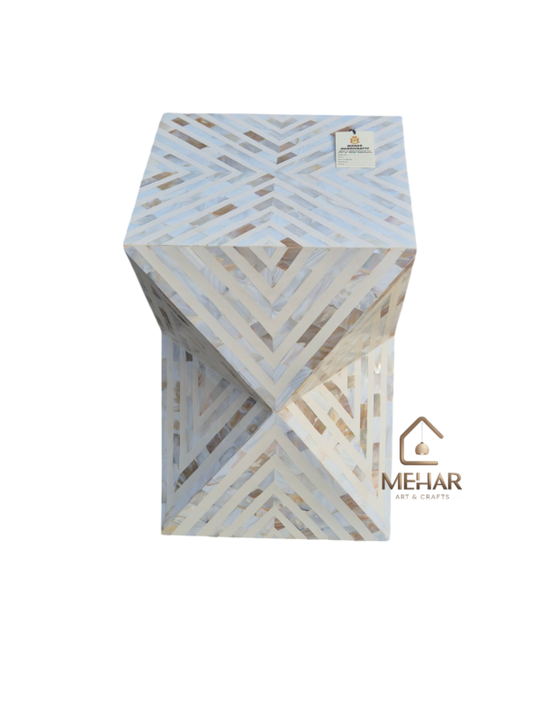 WDN MOTHER OF PEARL INLAY SIDE TABLE IN WHITE FINISH