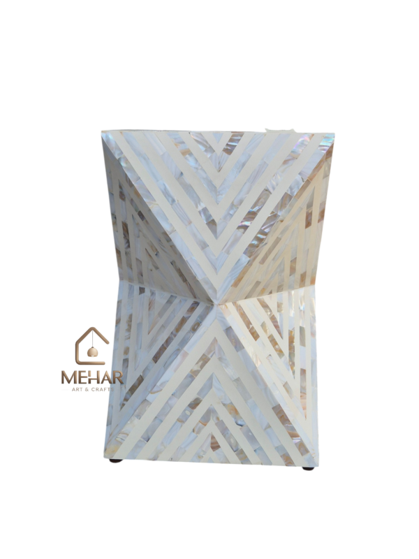 WDN MOTHER OF PEARL INLAY SIDE TABLE IN WHITE FINISH