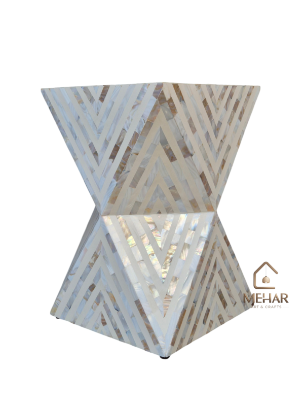 WDN MOTHER OF PEARL INLAY SIDE TABLE IN WHITE FINISH