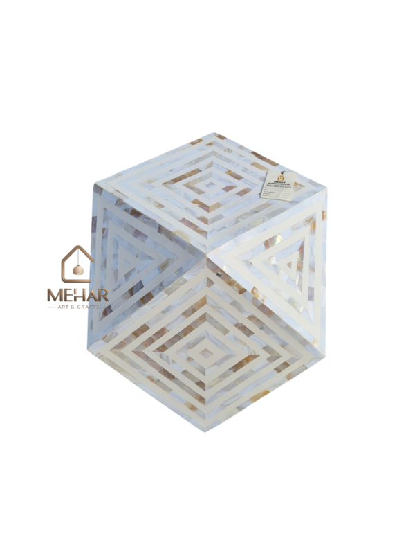 20251016_150423 WDN MOTHER OF PEARL INLAY DIAMOND SHAPED STOOL/ SIDE TABLE