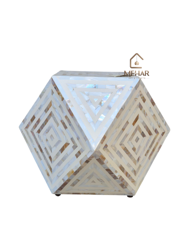 20251016_150444 WDN MOTHER OF PEARL INLAY DIAMOND SHAPED STOOL/ SIDE TABLE