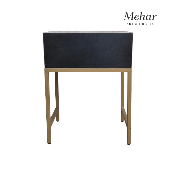 Mother Of Pearl Floral Inlay Bedside Table with Metal Base (1 DR)