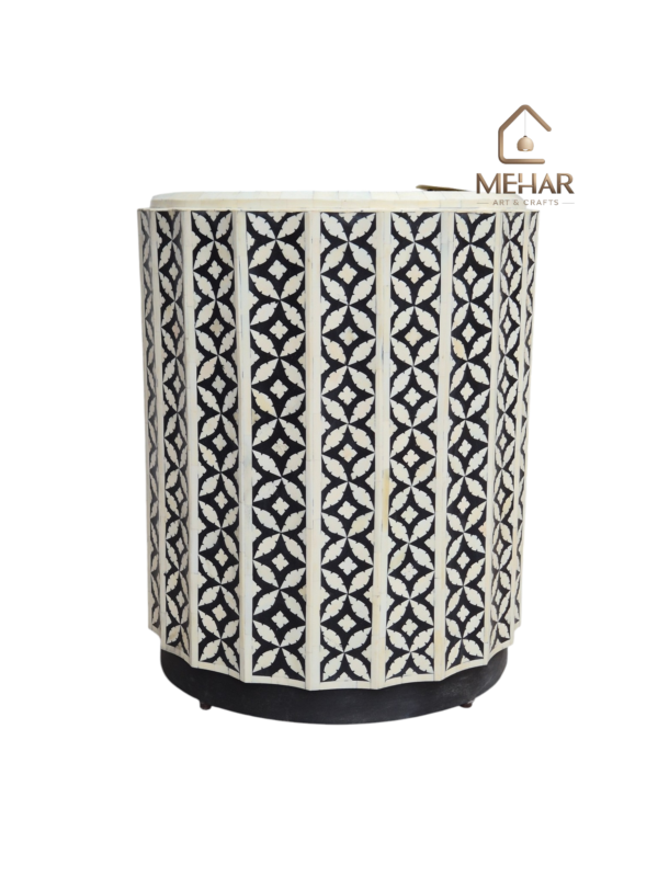 20251103_153931 WDN Bone Inlay Side Table In White & Black Finish