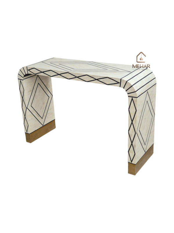 WDN BONE INLAY CONSOLE TABLE- HANDMADE BLACK & WHITE HALLWAY TABLE