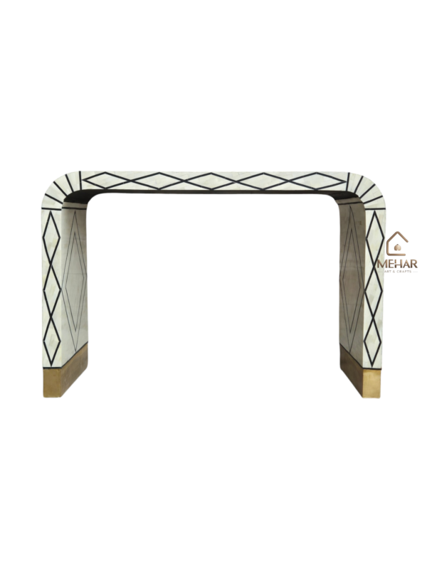 WDN BONE INLAY CONSOLE TABLE- HANDMADE BLACK & WHITE HALLWAY TABLE