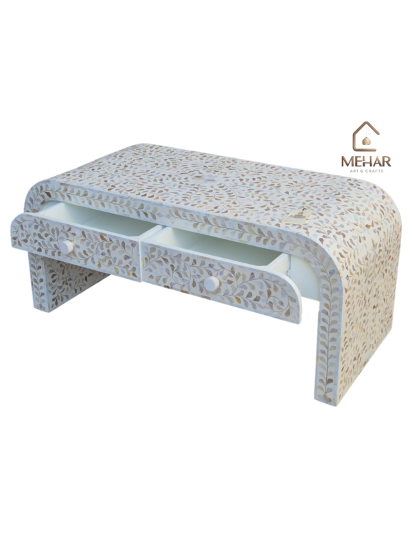 20251104_145322 WDN FLORAL MOTHER OF PEARL INLAY U SHAPE COFFEE TABLE 2 DRAWER