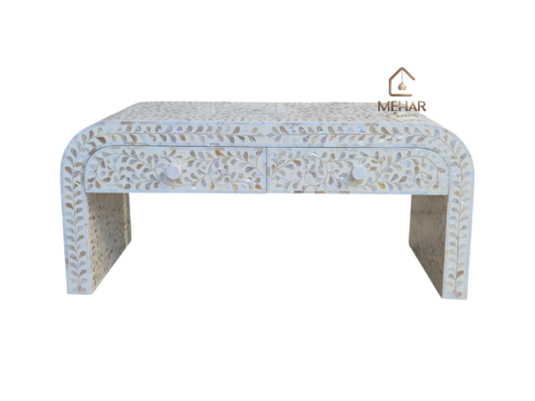20251104_145422 WDN FLORAL MOTHER OF PEARL INLAY U SHAPE COFFEE TABLE 2 DRAWER