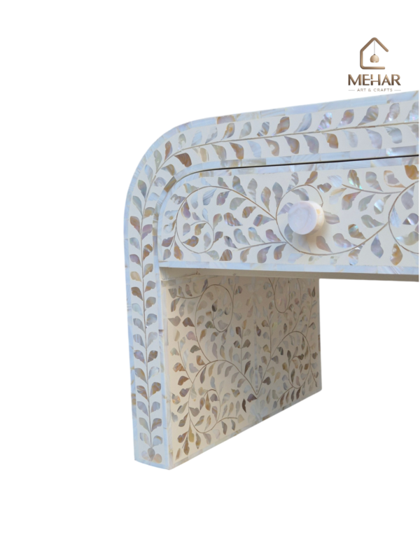 20251104_145515 WDN FLORAL MOTHER OF PEARL INLAY U SHAPE COFFEE TABLE 2 DRAWER