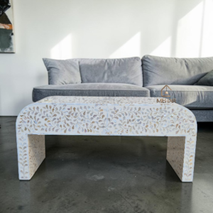 WDN FLORAL MOTHER OF PEARL INLAY U SHAPE COFFEE TABLE 2 DRAWER
