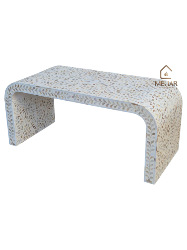 20251104_150155 WDN FLORAL MOP INLAY U SHAPE COFFEE TABLE IN WHITE FINISH