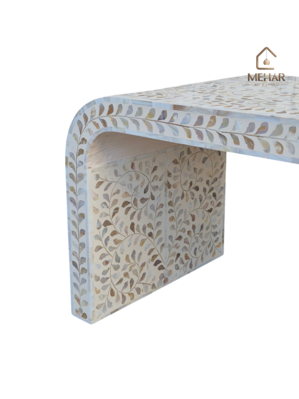 20251104_150243 WDN FLORAL MOP INLAY U SHAPE COFFEE TABLE IN WHITE FINISH