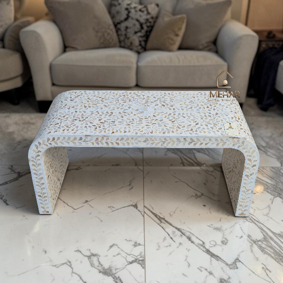 20251104_150311 (1) WDN FLORAL MOP INLAY U SHAPE COFFEE TABLE IN WHITE FINISH