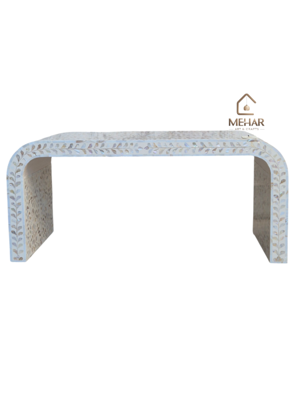 20251104_150356 WDN FLORAL MOP INLAY U SHAPE COFFEE TABLE IN WHITE FINISH