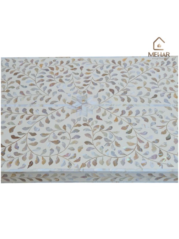 20251104_150520 WDN FLORAL MOP INLAY U SHAPE COFFEE TABLE IN WHITE FINISH